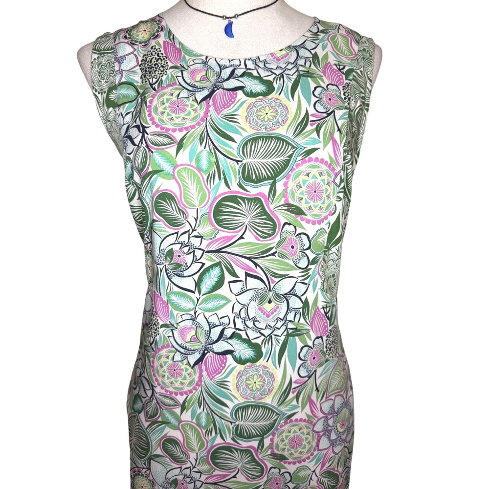 J Jill Floral Sleeveless Shift Dress Pockets Resortwear Tropical Beach Womens L - Picture 2 of 15